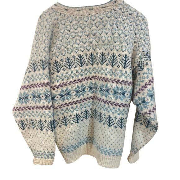 Vintage LL bean Made in USA wool Blend XL cream blue cardigan buttons - Picture 2 of 7